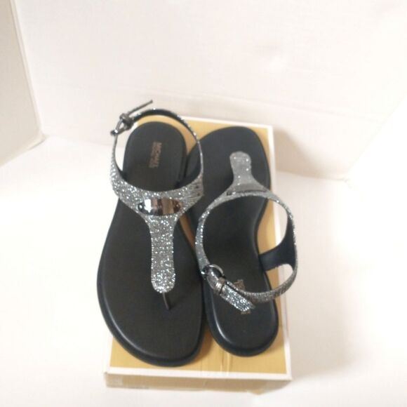 New! MICHAEL KORS Women's Glitter Plate Thong Sandals Shoe Open-Toe Anthracite 7 - Picture 4 of 5